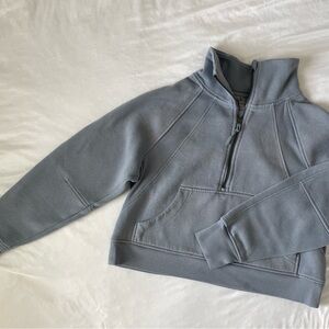 Danskin Quarter Zip Pullover Sweatshirt Gray Mock Neck Kangaroo Pocket Size M